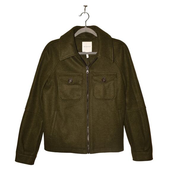 AVEC LES FILLES $109 Olive Green Zip Front Collared Jacket Pockets Small - Picture 1 of 4
